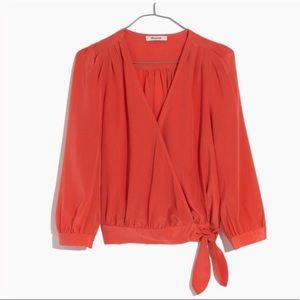 Madewell silk wrap top coral XXS